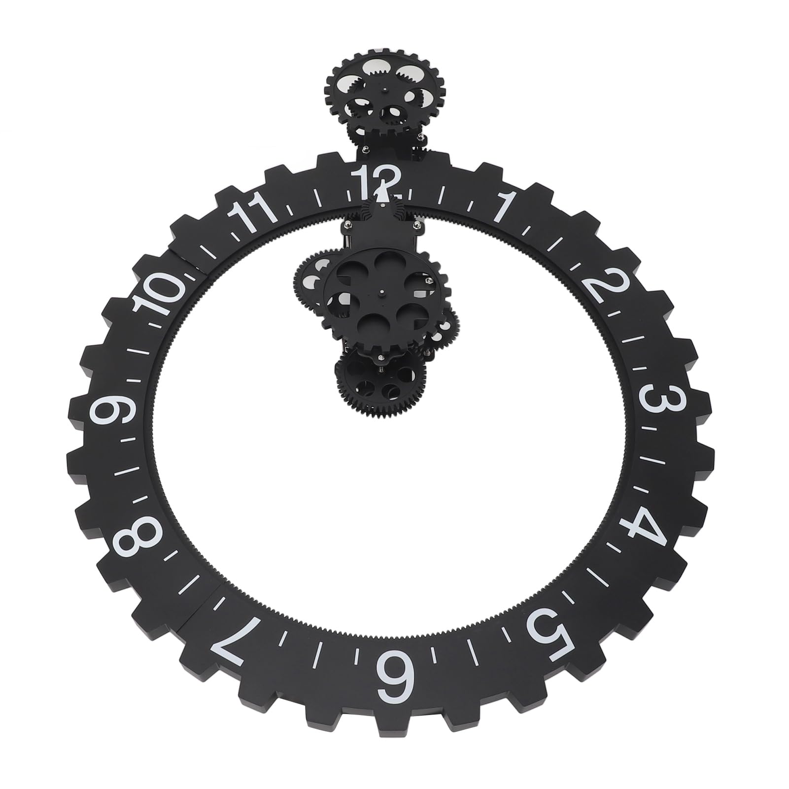 PerGar Large Wall Clock with Moving Gears, 3D Moving Gear Wall Clock, Industrial Silent Mechanical Gear Wall Clock, Hanging Gear Clock for Living Room, Reading Room, Restaurant(Black) : Home & Kitchen