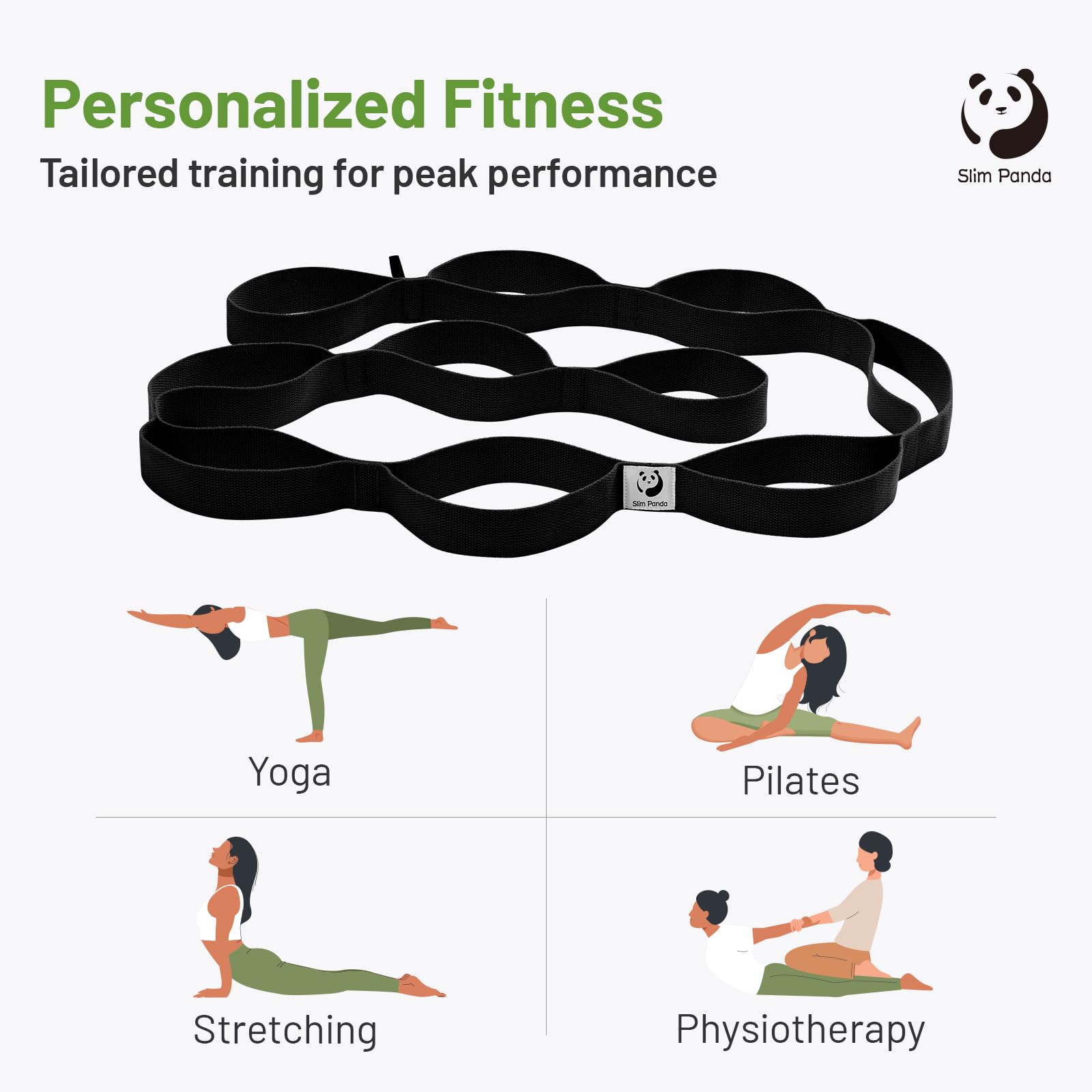 Slim Panda Cinghia Yoga Stretching, Cintura Yoga con 10 Loop per l'Allungamento e Stretching, Ceinture Elastiche Fitness Ideale per Yoga, Balletto, Pilates Fisioterapia