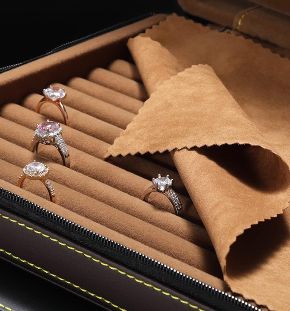 Jewelry Case Chest Box Display Tray Portable with Zipper Organizer Faux-Leather for Travel Jeweler Accessory Necklace Earring Ring Storage(BR-R)