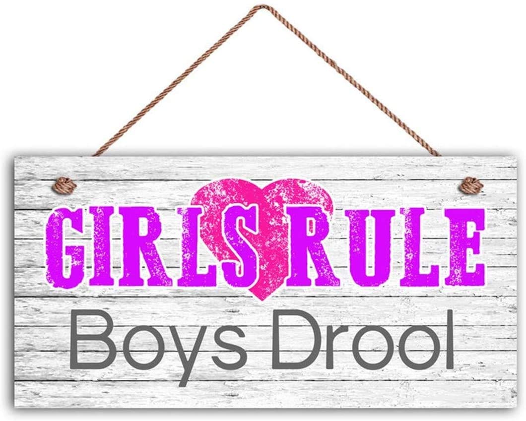 Girls Rule Boys Drool Wood Sign Girl's Room Sign Girl's Room Decor Girl's Door Sign Birthday Gift 12x6inches(qq1079)