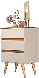 Mesa de Cabeceira Criado Roma com 3 Gavetas Pés palito para Quarto (OFF WHITE/FREIJÓ)