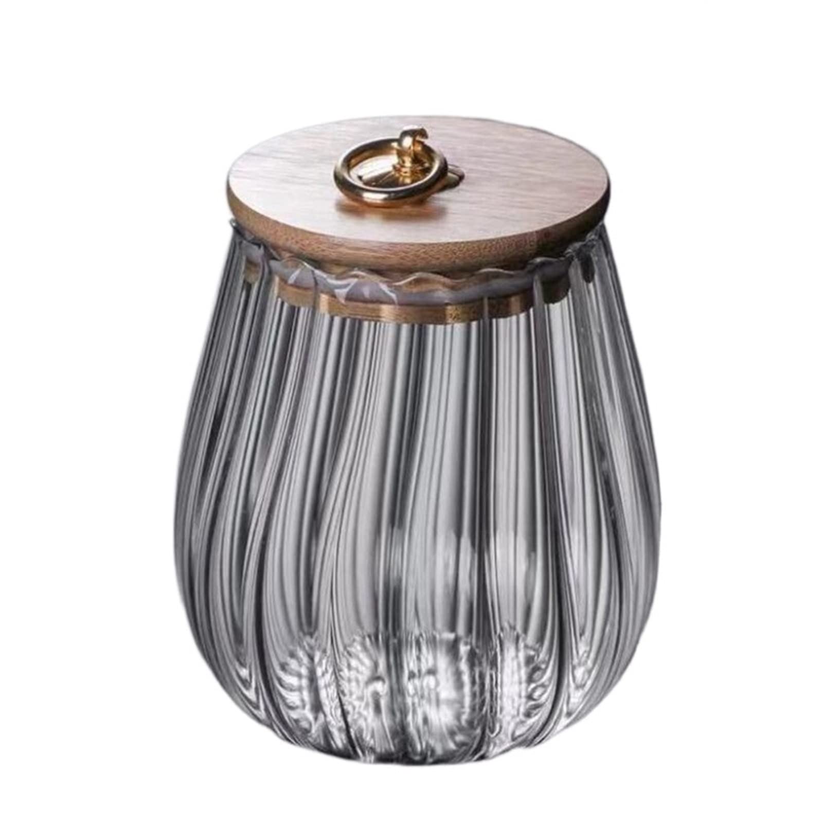 JINGYAN Storage Jars Glass Round Food Storage Jar With Wooden Lid Kitchen Coffee Beans Candy Tea Grains Canister Home Snacks Tank