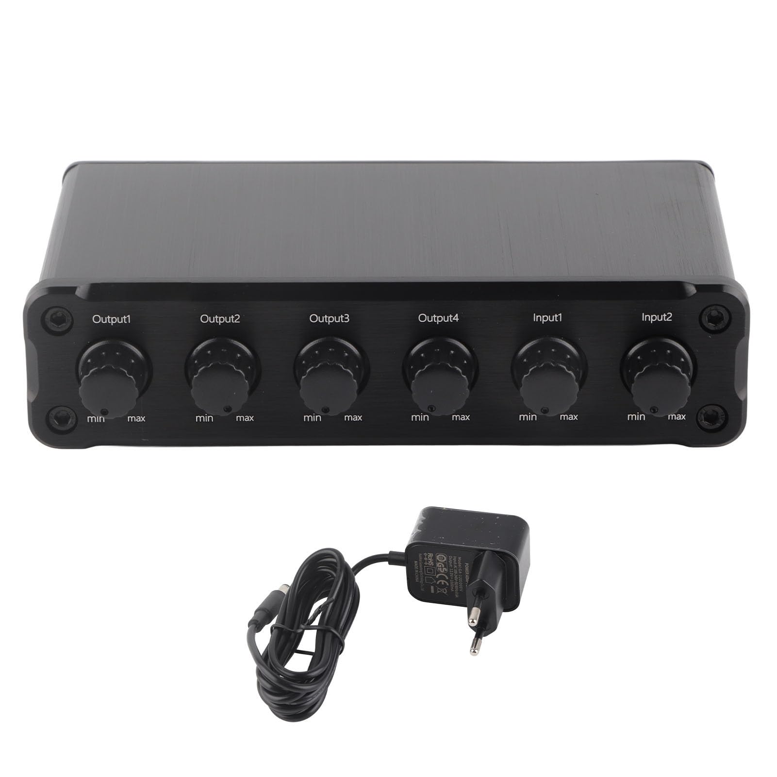 Selektor Głośników Stereo 2 na 4 Wyjścia z regulacją Głośności, Przełącznik Audio RCA, Zbalansowany Konwerter Audio, Skrzynka Rozdzielcza Selektora Audio dla (wtyczka UE)