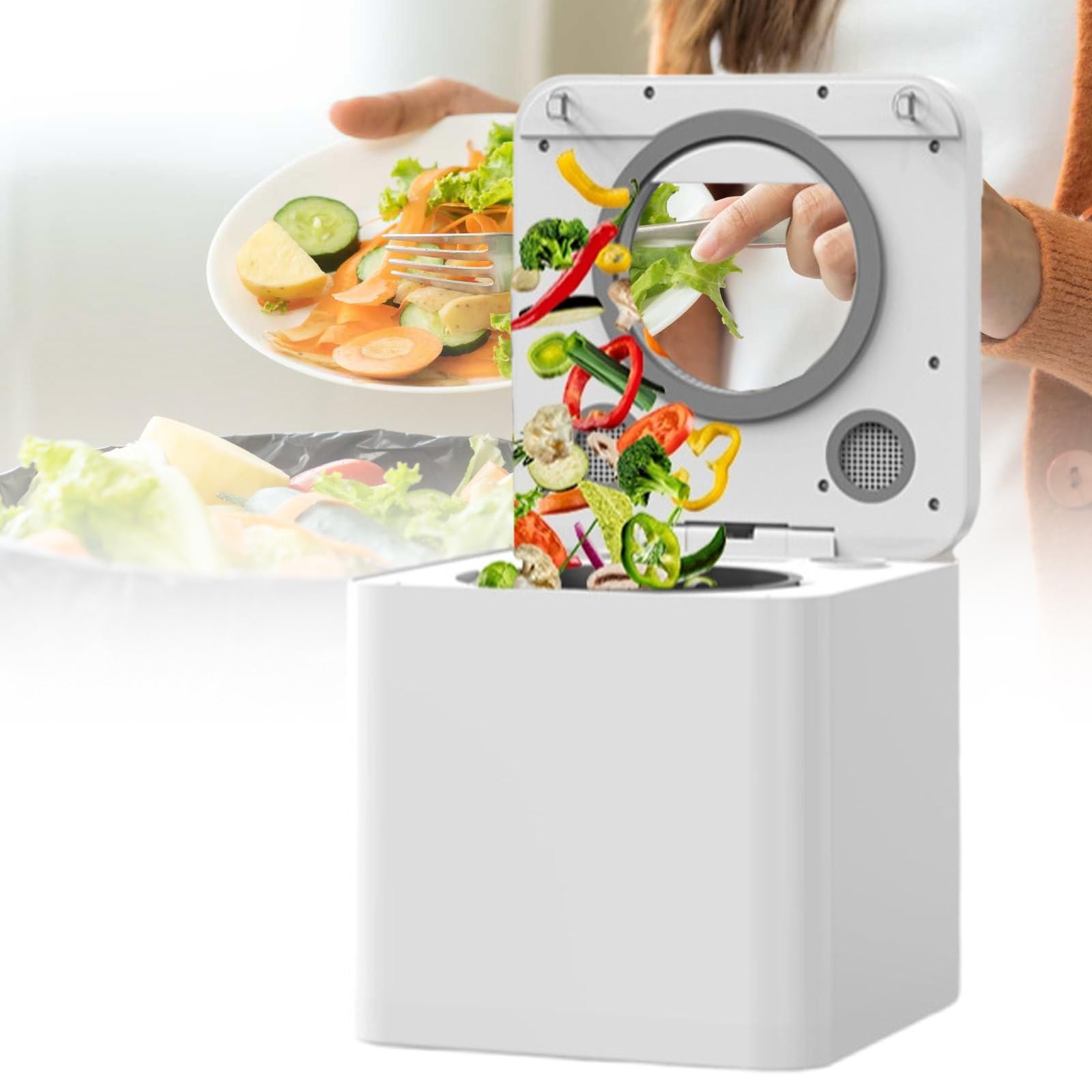 Compostatrice Elettrica, Contenitore per Cucina, Inodore/Auto-Pulizia/Display A LED, Trasforma I Rifiuti Alimentari in Fertilizzante in 4/6 Ore, Grande capacità da 3,3 L,220V