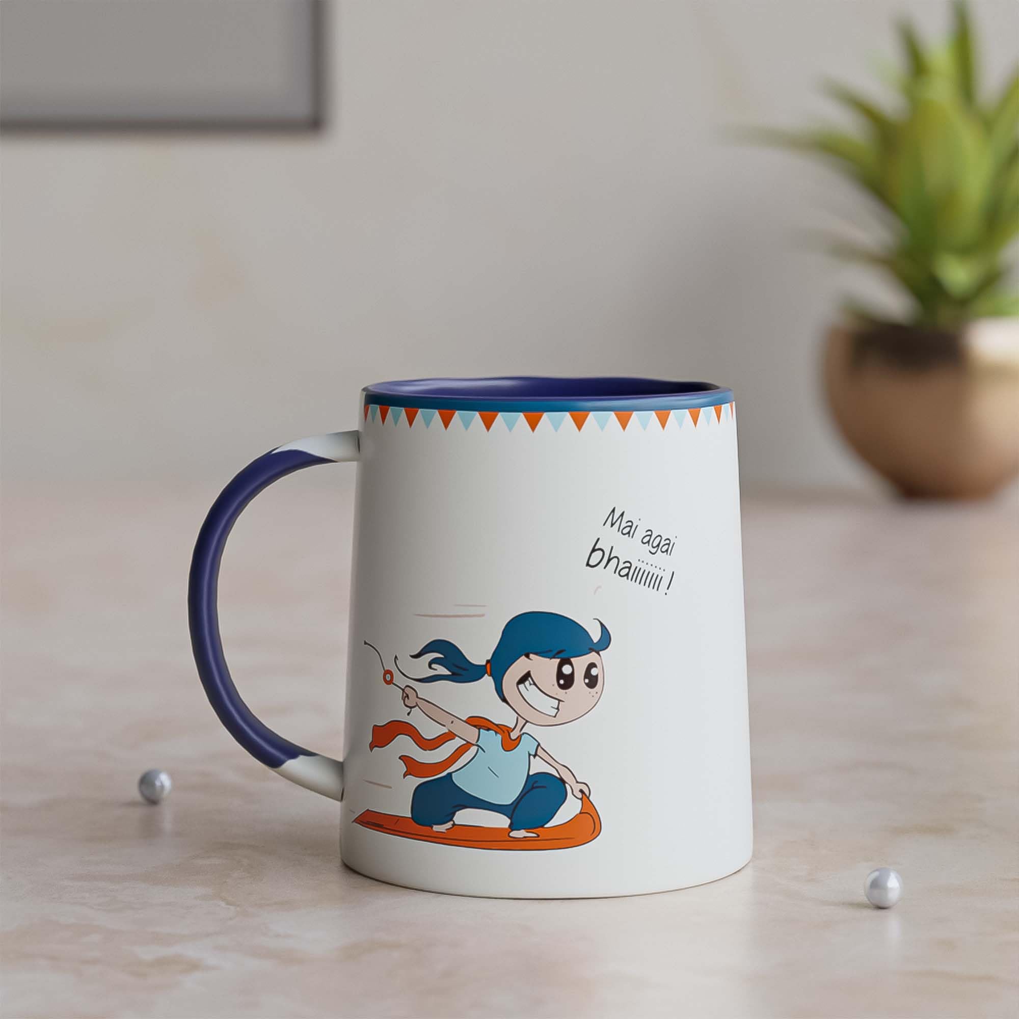 The Earth Store Mai Agyi Bhai Printed Coffee Mug 350ML | Ceramic Tea Mug | Dishwasher & Microwave Safe | Perfect for Gifting Christmas | New Year | Birthday Gift for Brother, Sister & Friend Set of 1