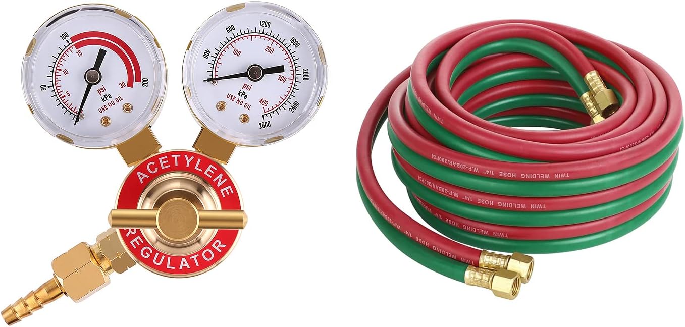 IMAGE Acetylene Regulator & Oxygen Acetylene Hose 1/4Inch × 26 Feet