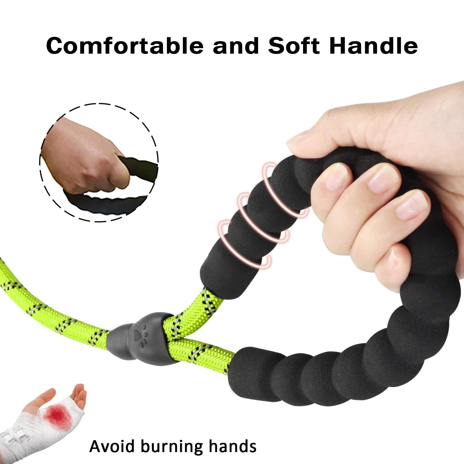 Heavy Duty Dog Lead for Medium/Large Dogs, Durable Rope Leash with Ergonomic Padded Handle & Reflective Safety Stripe (Green - Image 3