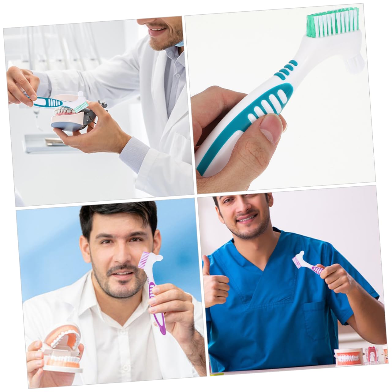 KOMBIUDA 20pezzi Spazzole Per Dentiera Con Manico Antiscivolo Di Spazzolini Per Igiene Orale Pulizia Dentiere e Protesi Morbide Setole Per Gengive Sensibili Colori