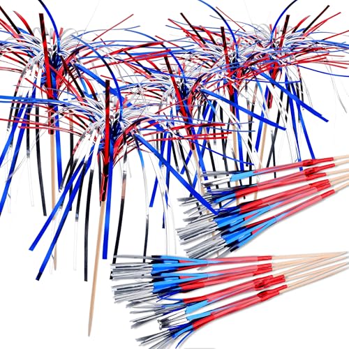 4th of July Cocktail Picks 6 Patriotic Firework Picks Fourth of July Decorations Red White Bue Decorations Toothpicks for Appetizers Cupcake Drink Sticks for Independence Day Party Decorations 50Pcs