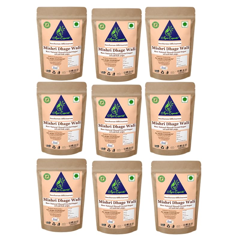 AJ AGRI EXPORTS Rock Sugar - Rock Sugar Crystals for Natural Sweetening in Beverages, Desserts, and Confectionery | Non-GMO (50 Gram) (Pack of 9)