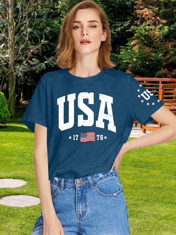 American Flag Shirts for Women: 4th of July T-Shirts Patriotic Tops USA Flag Stars Stripes Graphic Tees - Image 4