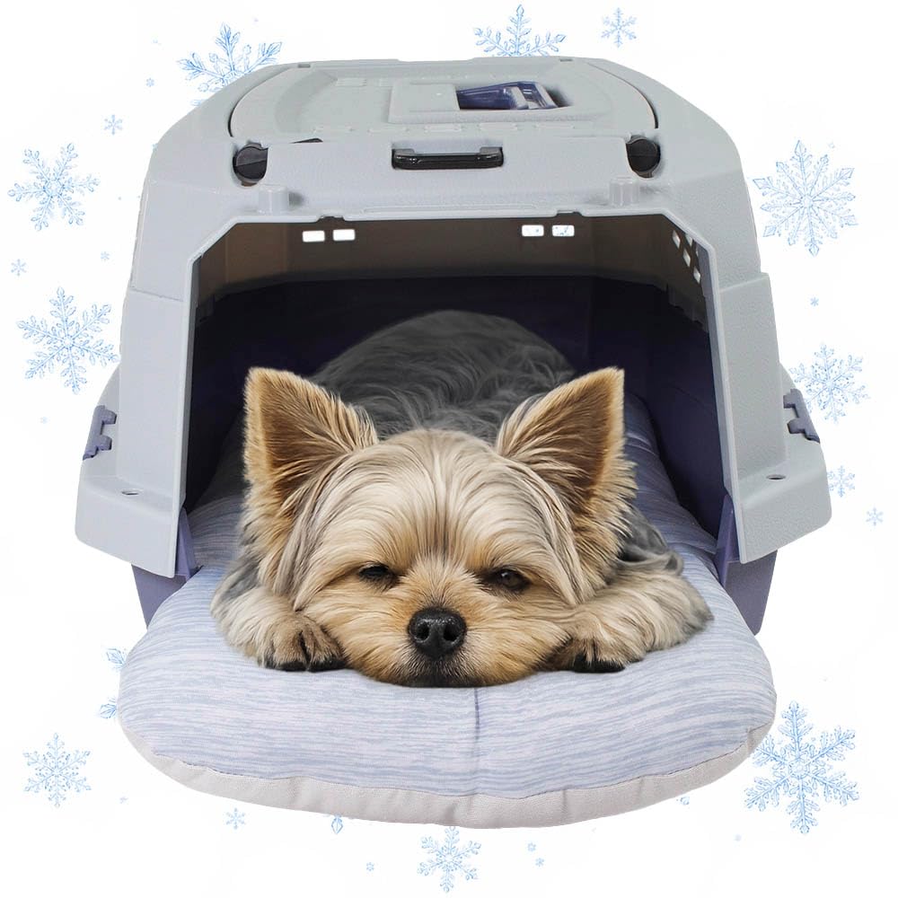 Helen's Pet Bed Cooling Dog Crate Bed with Chin Rest, Reversible Washable Dog Crate Mat for Extra Small Dogs, Multi-Fit Cushion for Crate, Carrier & Pet Backpack Carriers, Blue, XS (Label: S JP Size)