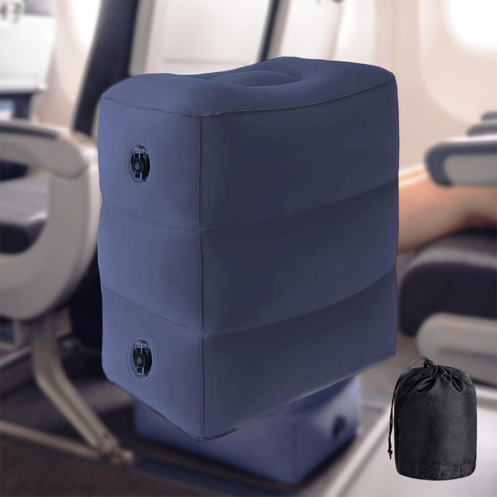 Altezza Regolabile Poggiapiedi Gonfiabile per Viaggiare | Regola L'altezza Gonfiando e Sgonfiando Completamente Gonfiato 43×30×45 cm - Comfort in Volo Auto Autobus Treno - Blu