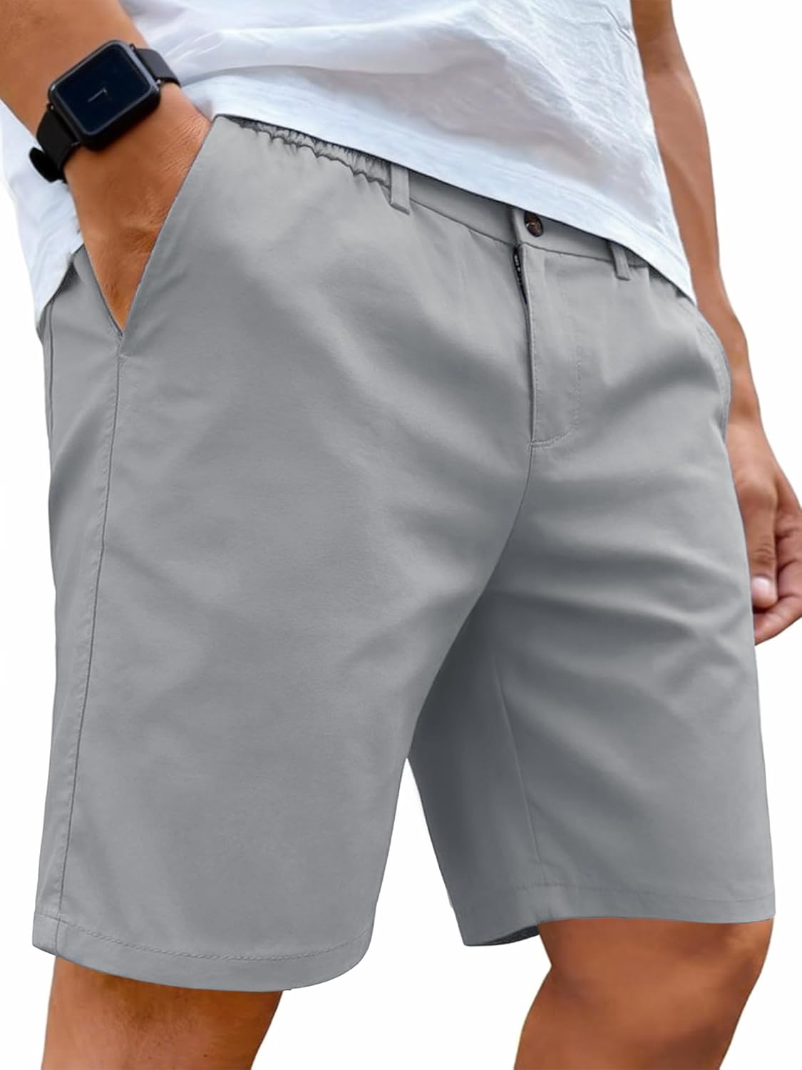 PLEPAN Men's Cotton 5/7 Inseam Shorts Casual Classic Fit Elastic Waistband Summer Twill Chino Golf Dress Short