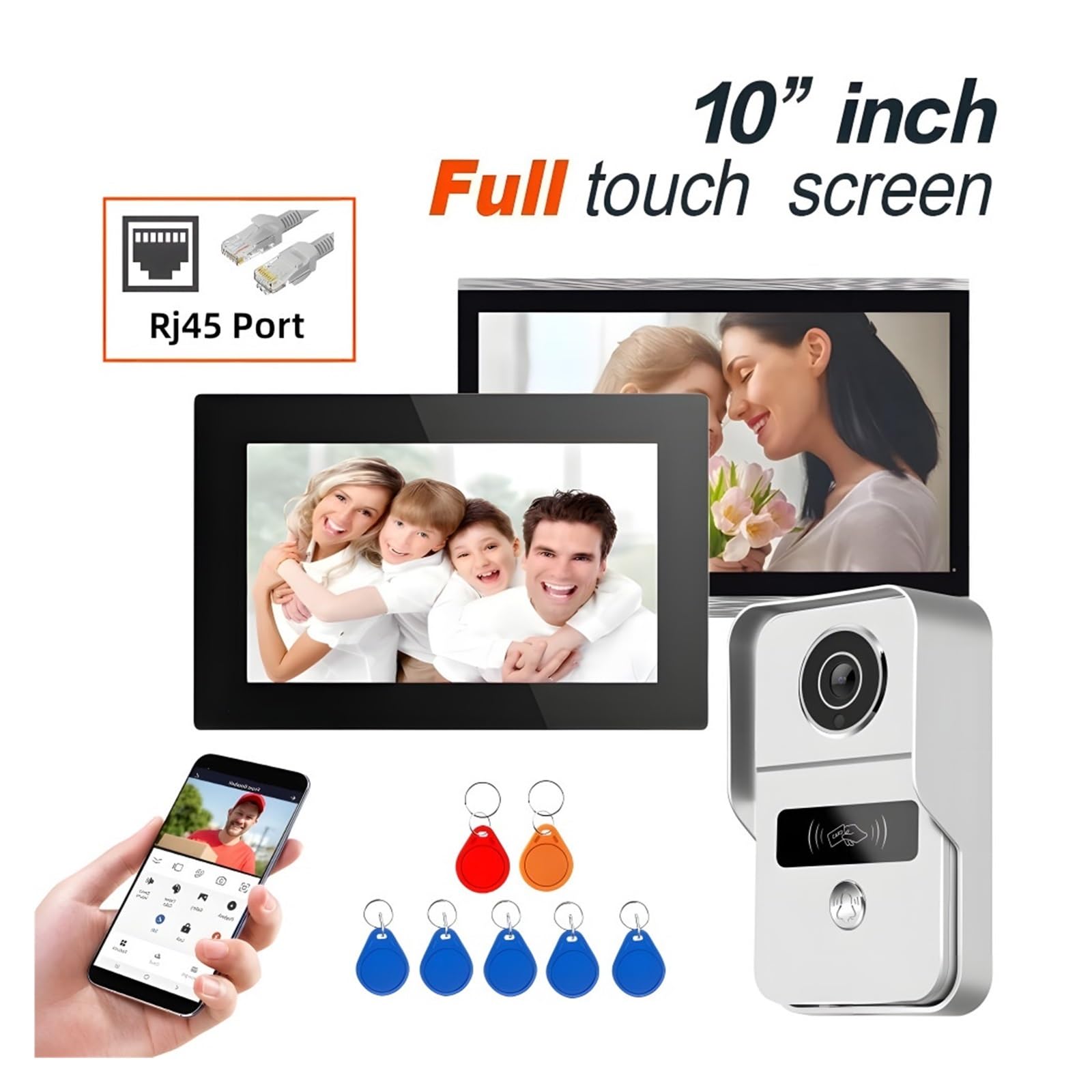 7 "Système D'interphone Vidéo Résidentiel WiFi Intelligent Écran Tactile RFID Entrée De Porte sans Fil for Appartement Maison Villa(Size:HD-10 inch 2V1)