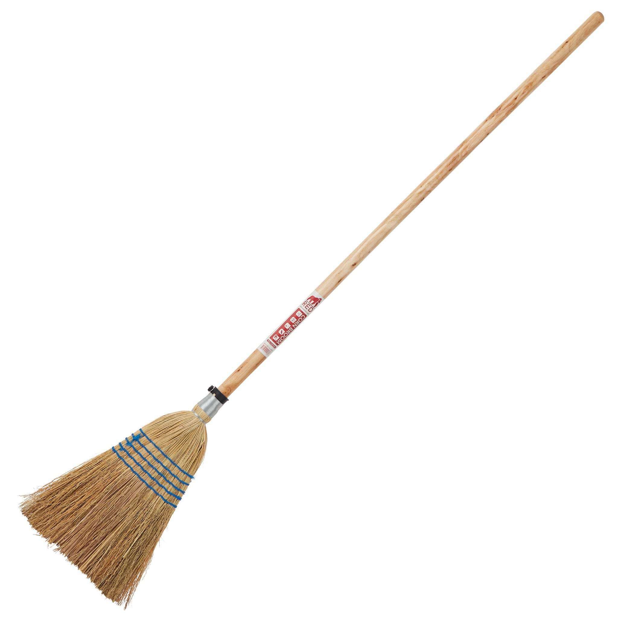 Red Gorilla Beige Traditional Standard Corn Broom With Natural Straw Bristles Outdoor Or Indoor Short Sweeping Brush For Yard Stable Garden Wooden Handle 1.5M