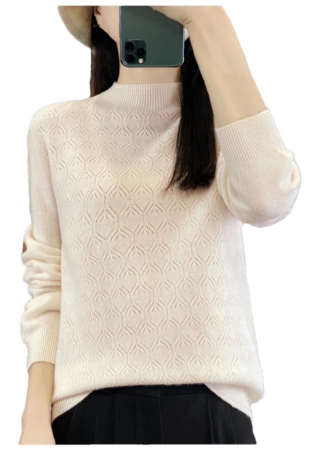 Maglione da donna in misto lana a metà collo aperto maglione lavorato a maglia plaid maglione a cavo spesso