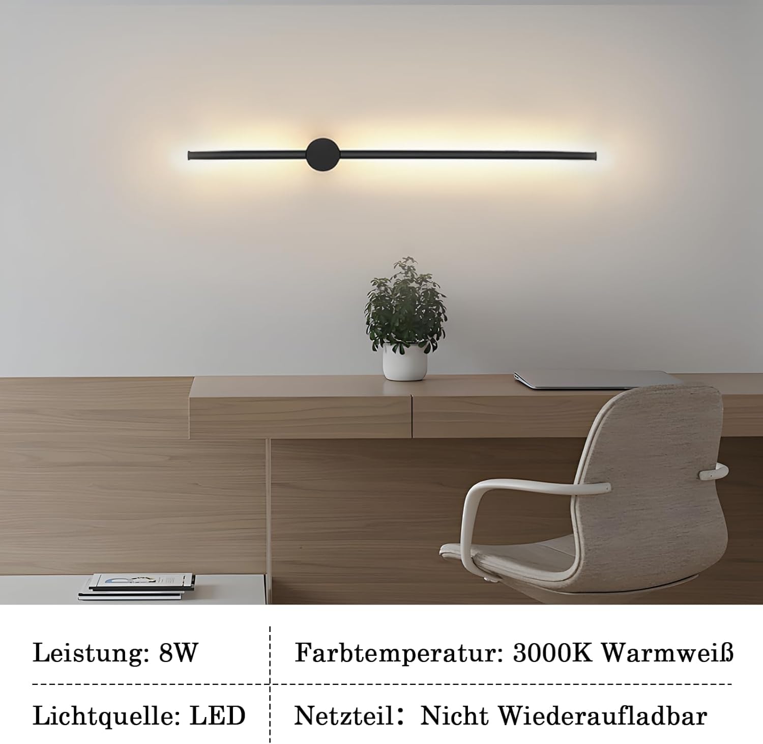 ZMH Aplique de pared LED de 2 piezas para interior - lámpara de pasillo, color negro, 60 cm, diseño moderno, giratorio, para cocina, 3000 K, blanco cálido, luz indirecta de escalera, para salón