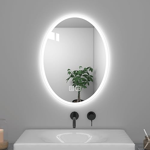 Espejo LED ovalado de 24 x 32 pulgadas para baño, espejo de baño biselado retroiluminado montado en la pared, espejo de tocador iluminado regulable