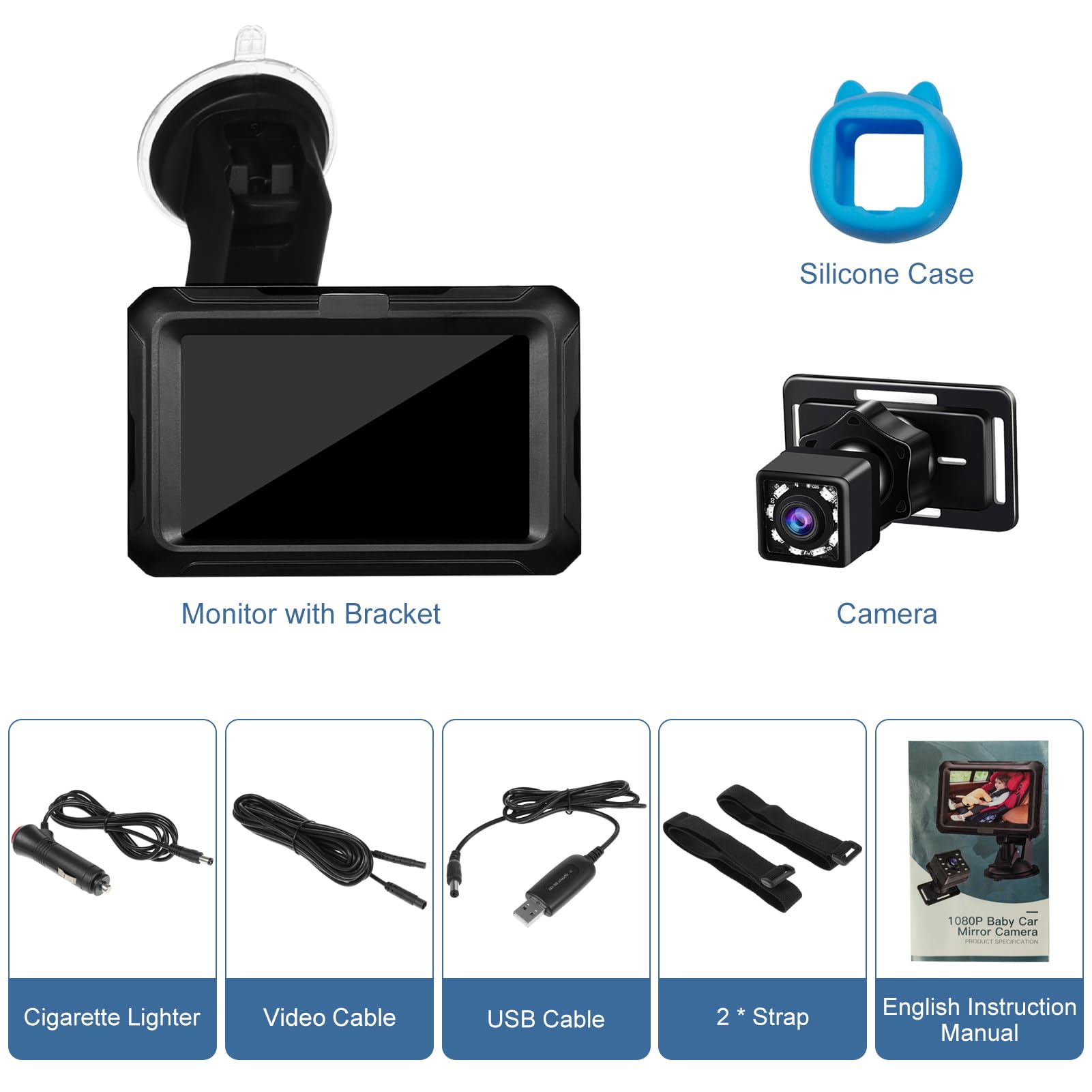 Aramox Cámara para Automóvil de bebé de 4.3 ", Espejo para Automóvil de bebé Gran Angular Orientado hacia Atrás con Alimentación USB con Visión Nocturna Mejorada y Rotación de 360
