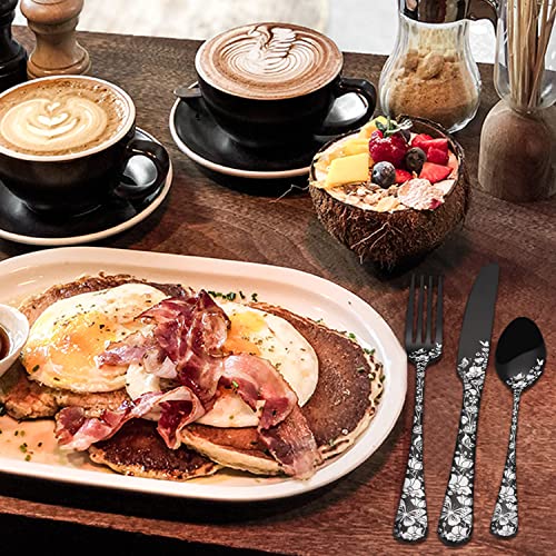 Stapava 24-Piece Black Silverware Set With Steak Knives For 4, Unique Stainless Steel Flatware Cutlery Set, Include Fork Spoon Knife Set, Mirror Polished, Dishwasher Safe Utensils #TOP6