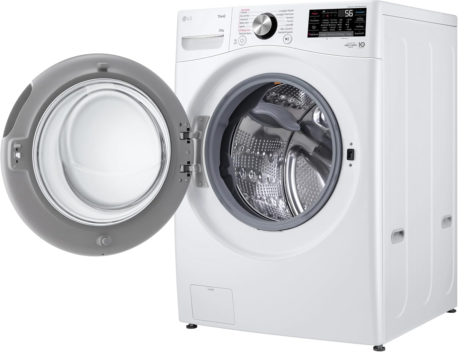LG AI DD F0P3020TSWC Lavatrice 20kg, a Carica Frontale, Capacità XL Serie P3, Classe B, 1000 Giri, TurboWash 360, Vapore, Wi-Fi, Motore Inverter Direct Drive, Libera installazione, Bianco