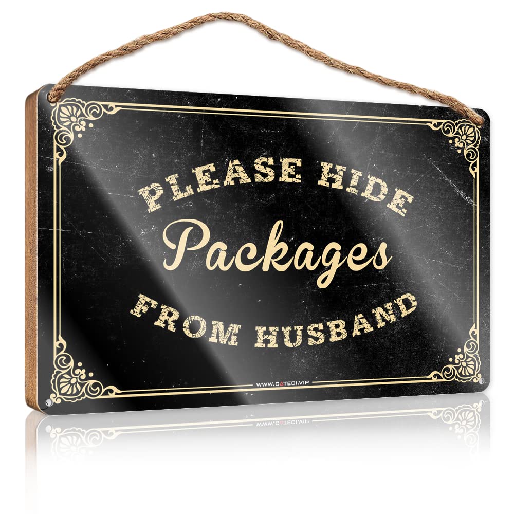Sign Wooden Hanging Please Hide Packages From Husband Wooden Sign Office Sign For Door Wood Wood Sign Decor(23X35CM)