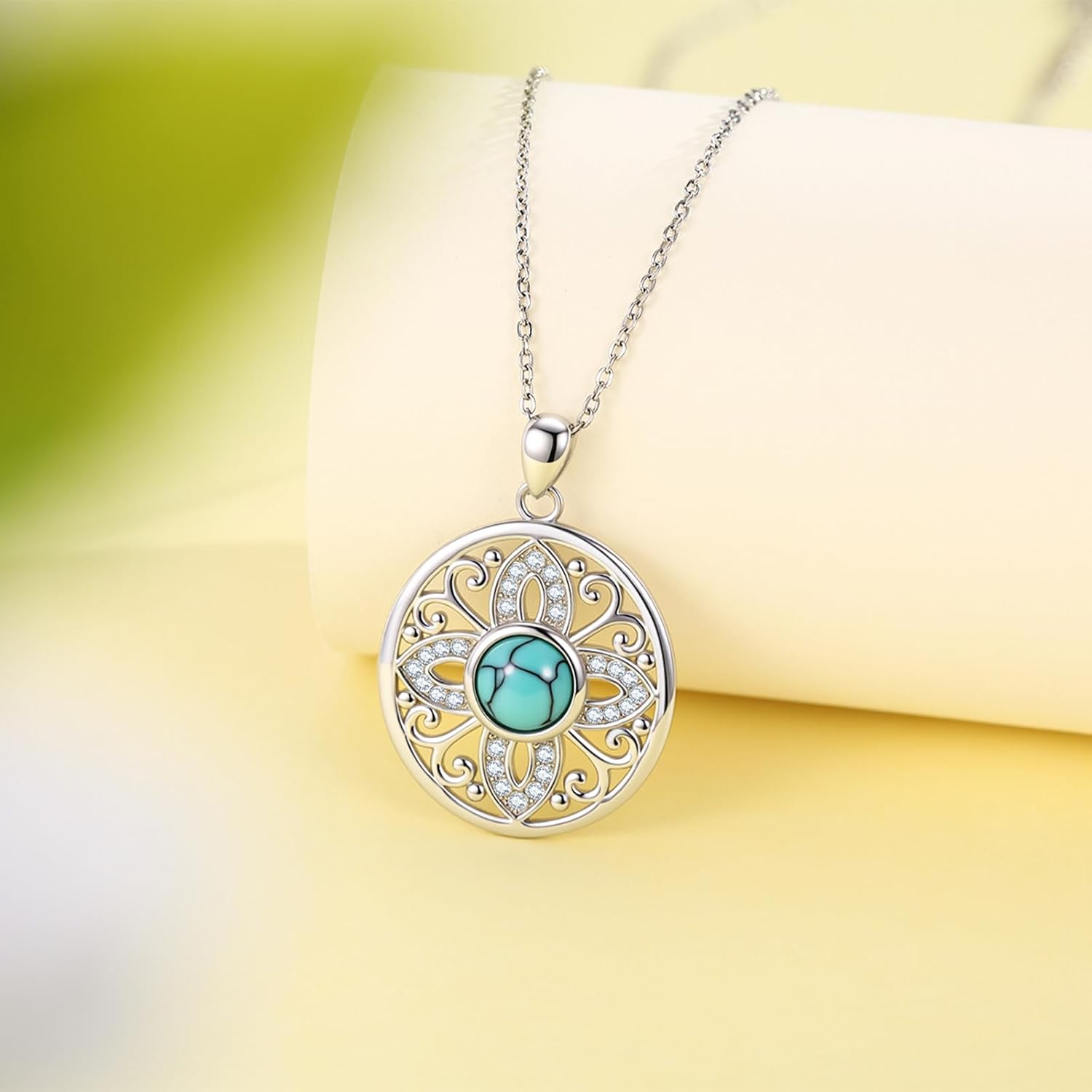 Western Bohemian Necklace 925 Sterling Silver Turquoise Pendant Turquoise Boho Jewelry Gifts for Women Men - Image 3