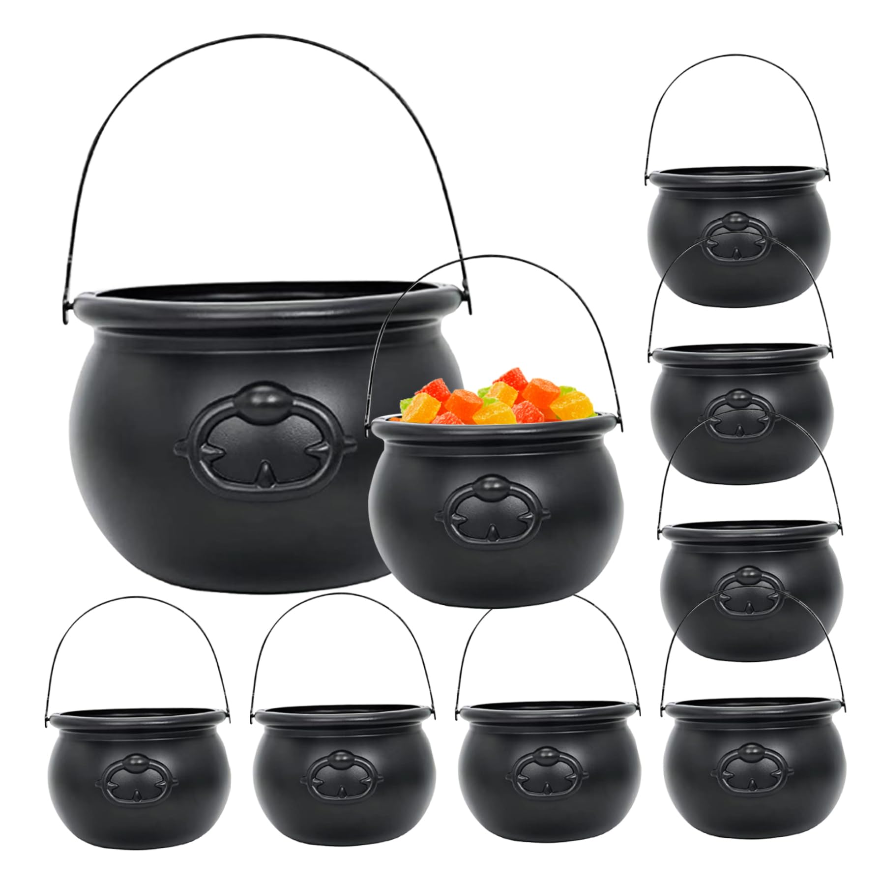 9 Piezas Caldero con Mango Caldero de Plástico Caldero Olla de Caldero Caldero de Brujas Caldero de Plástico Decorativo Resistente Tazón de Dulces de Halloween Olla de Caldero para Fiesta Bar Club