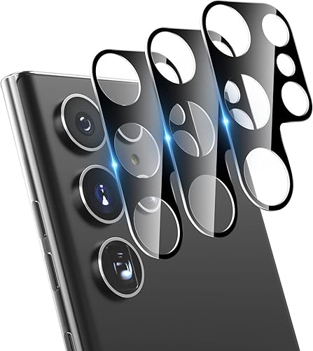 CloudValley Protector de lente de cámara para Samsung Galaxy S22 Ultra 5G, 3 unidades Protector de pantalla trasera de vidrio templado antiarañazos