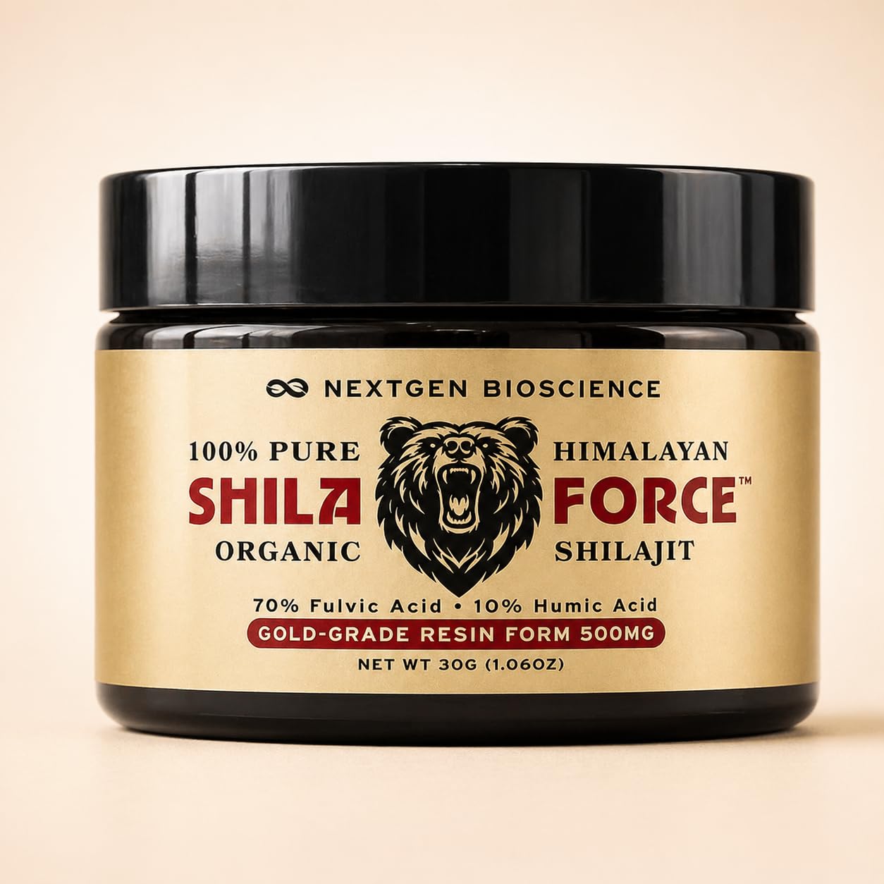ShilaForce™ Shilajit Pure Gold-Grade Wild-Harvested Himalayan Organic Live Resin - 500mg 70% Fulvic Acid & 10% Humic Acid with 85+ Trace Minerals, 30g Made in USA, Brown
