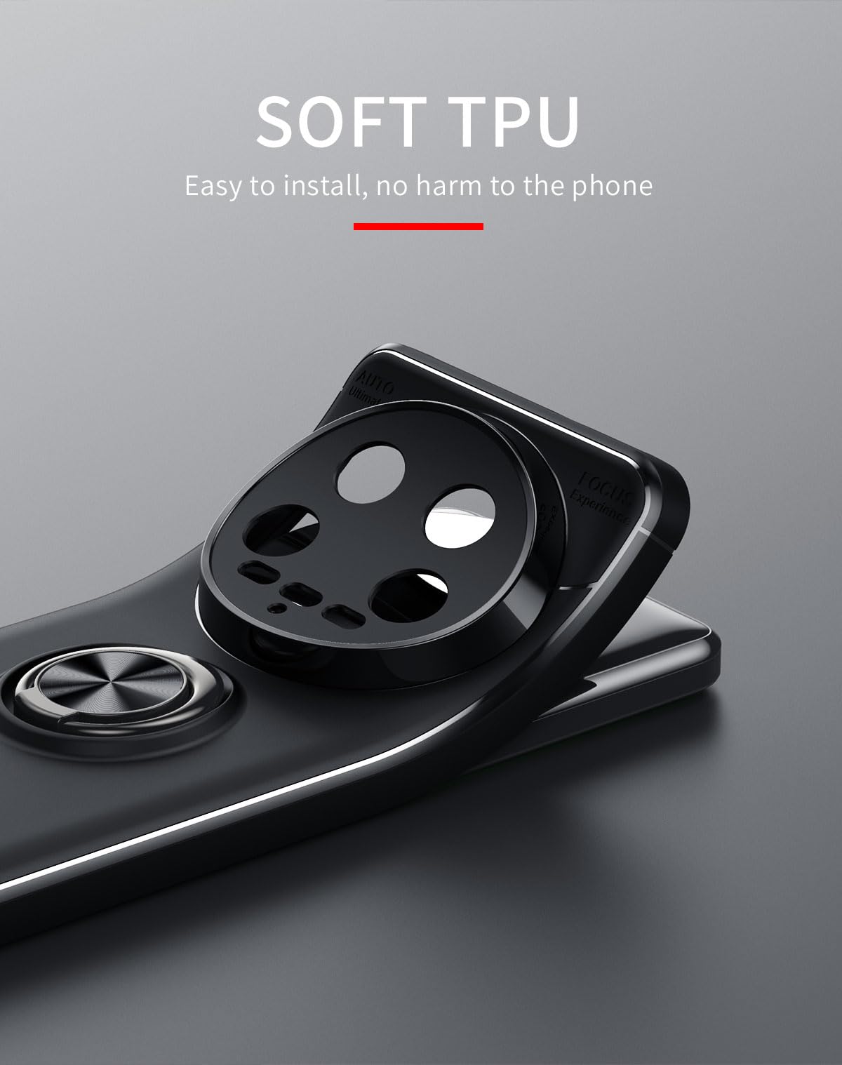 Yutwo Cover per Xiaomi 14 Ultra, Custodia Antiurto Scorrevole Protezione Fotocamera Custodia con 360°Rotante Anello Supporto TPU+PC - Nero