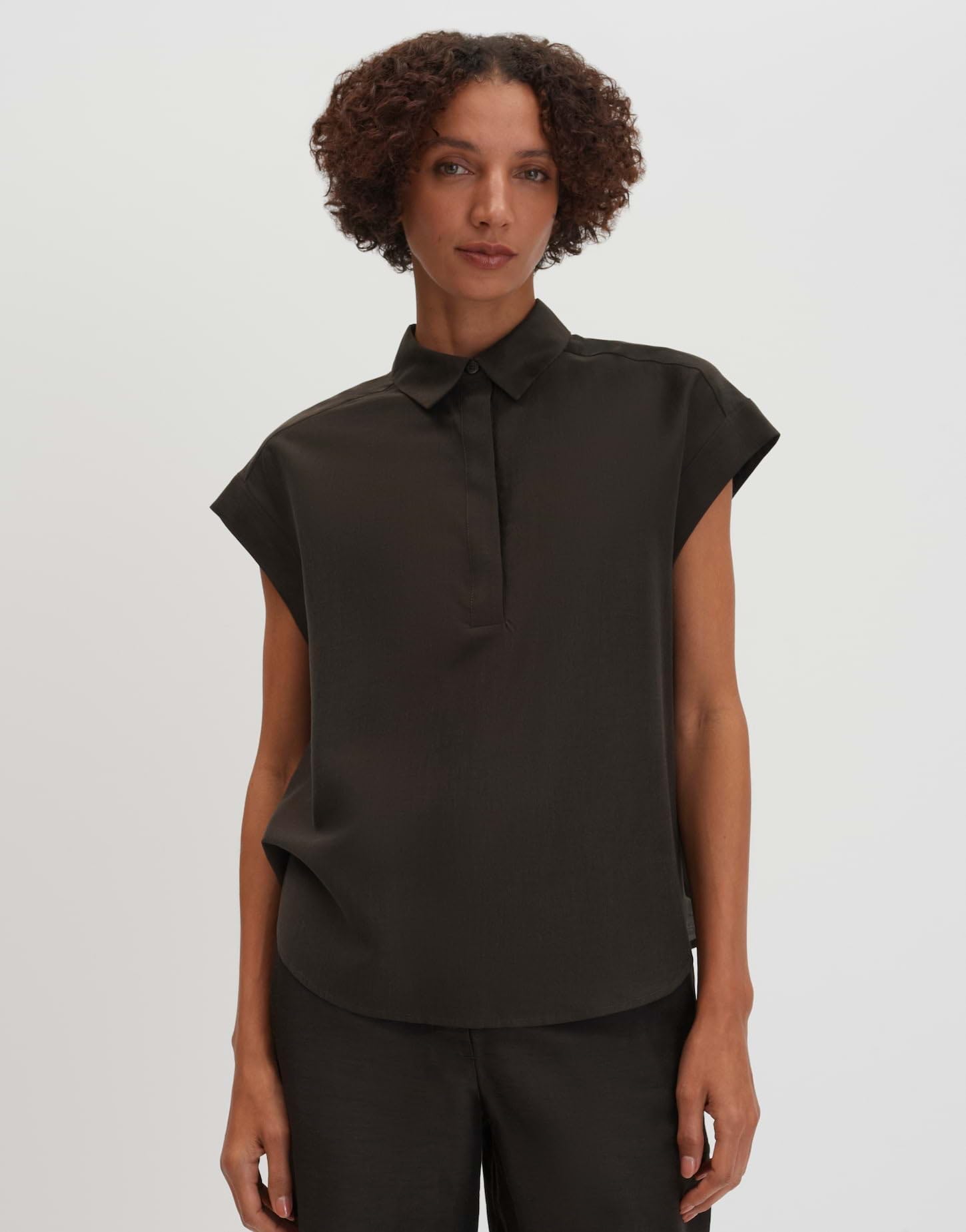 someday Damen Kurzarmbluse | Zarte Satinbluse mit Polokragen Regular Fit