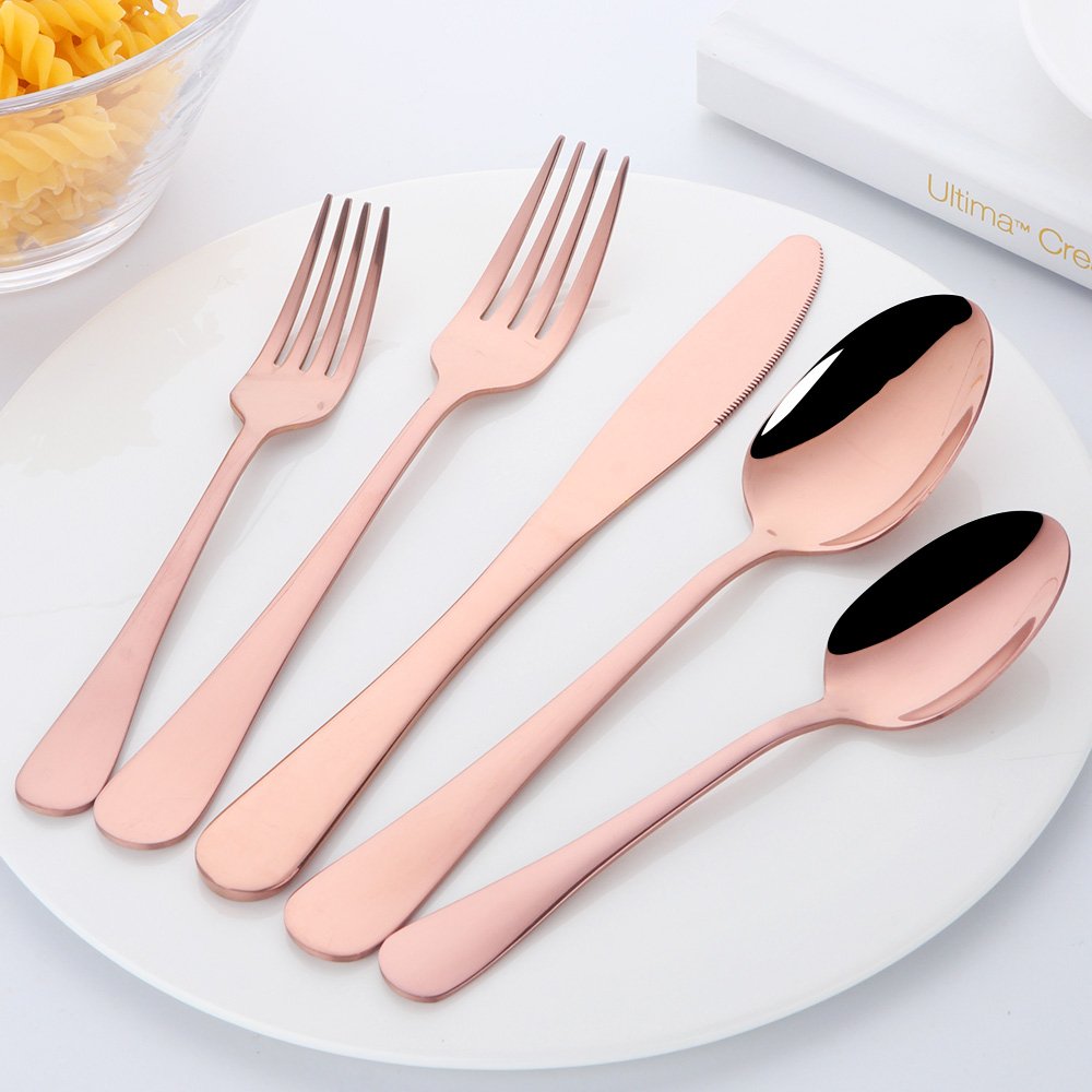 Buyer Star 20 piezas Cuberteria Servir para 4 personas, Cubiertos de acero inoxidable Reutilizable Vajilla para Fiesta de bodas Cocina Restaurante