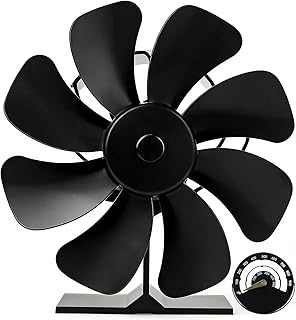 8 Blades Wood Stove Fan Heat Powered, Non Electric Fireplace Fan with Magnetic Thermometer, Quiet Thermal Fan for Wood Burning Stove Log Burner, for Home Cabin Camping Use