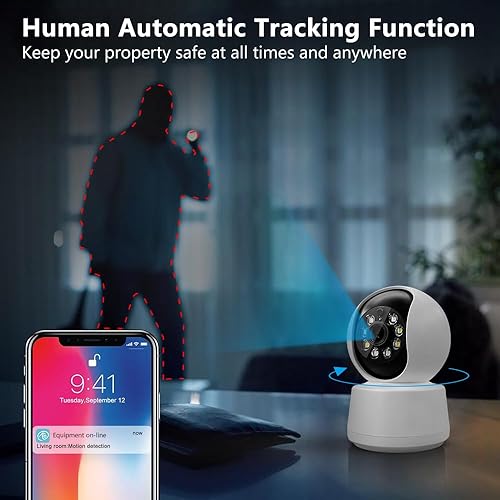 Miniatura 4 de EVERSECU Cámara de seguridad HD 2K 3.0MP WiFi para el hogar, cámara WiFi para perros de 2.4G y 5G, seguimiento automático humanoide, audio de 2
