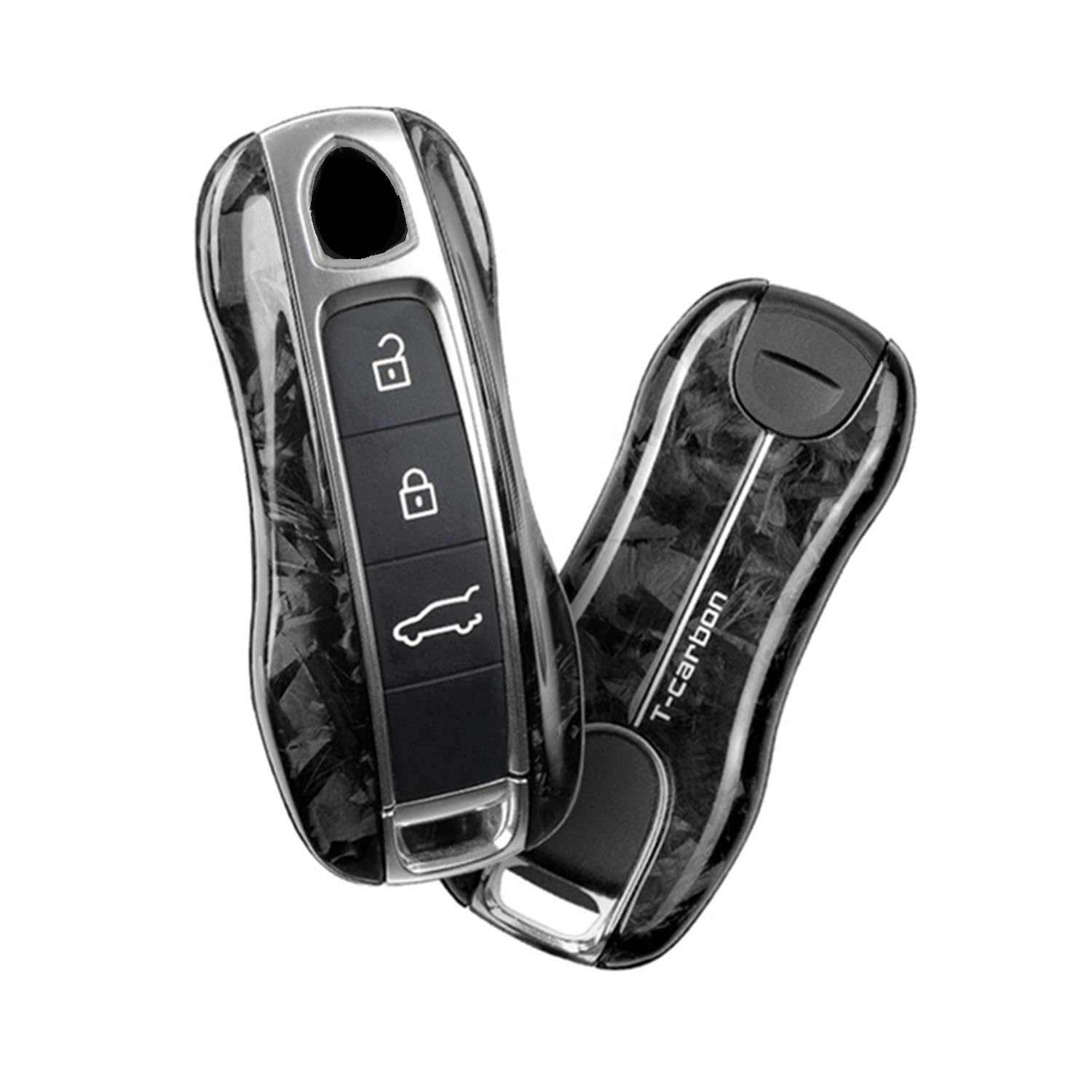 M.JVisunForged Carbon Fiber Key Fob Cover For Porsche 911 Carrera 918 Cayenne Coupe For Macan For Panamera Taycan Smart Car Remote Key Fob Replacement Case For Men Women - B Style - Black