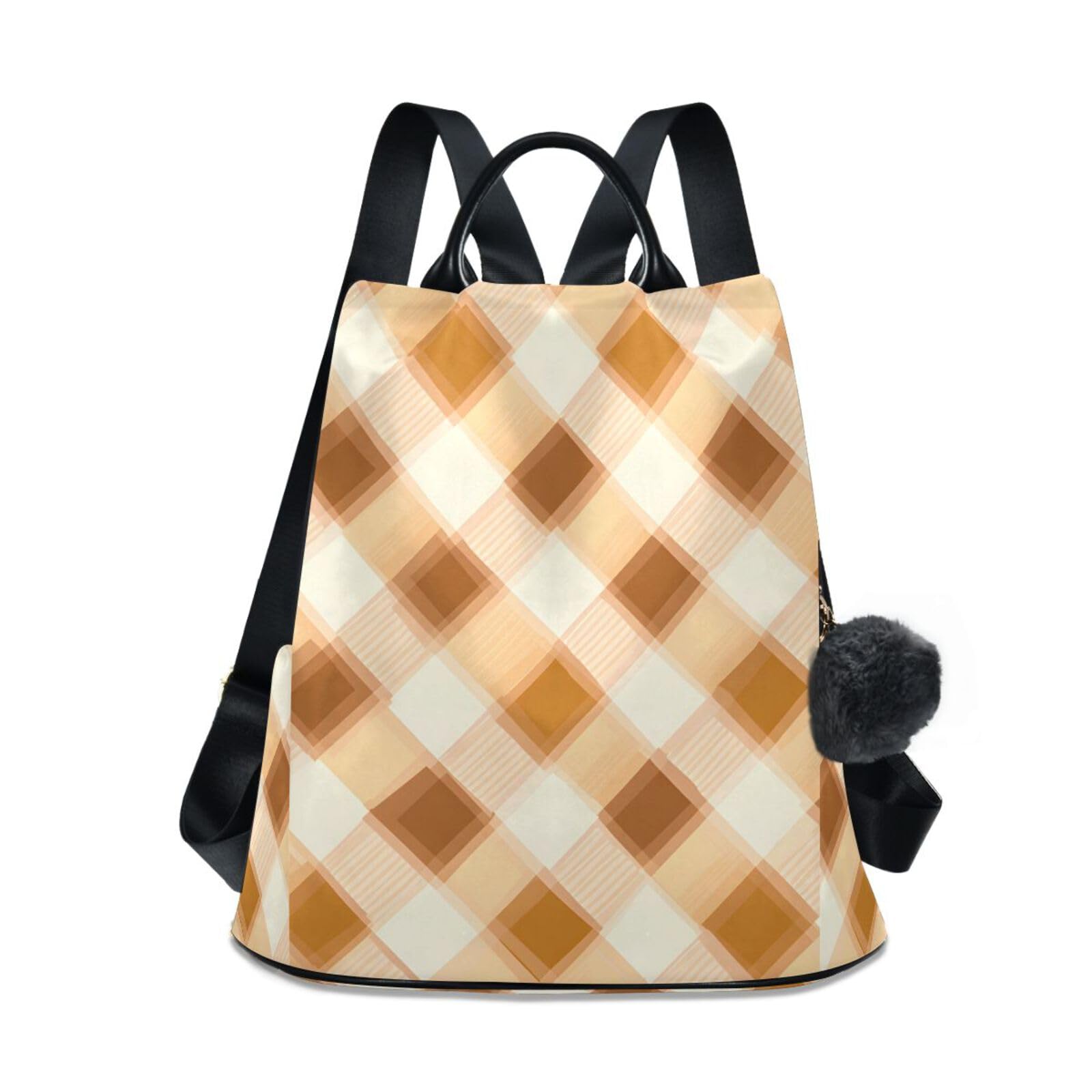 Brown Plaid Gingham Plaid Backpack for Women Anti Theft Large Fashion Travel Shoulder Bag Purse Rucksack Lightweight