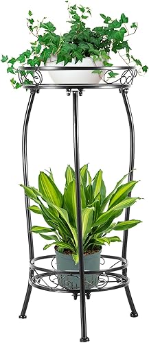 LOYAL TIGER Soporte para plantas para interiores y exteriores, soportes altos de metal negro a prueba de óxido, 2 niveles de 27.1 pulgadas (acero)