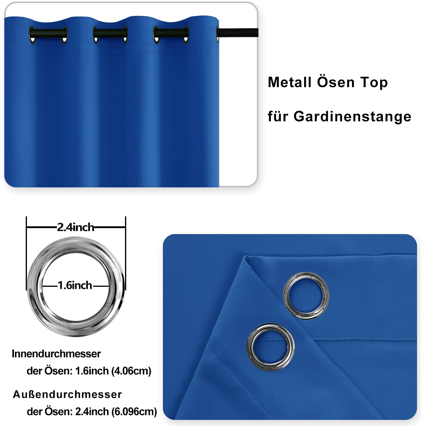 DWCN Lot de 2 Rideaux Opaques Oeillets 132x160 CM Bleu Roi