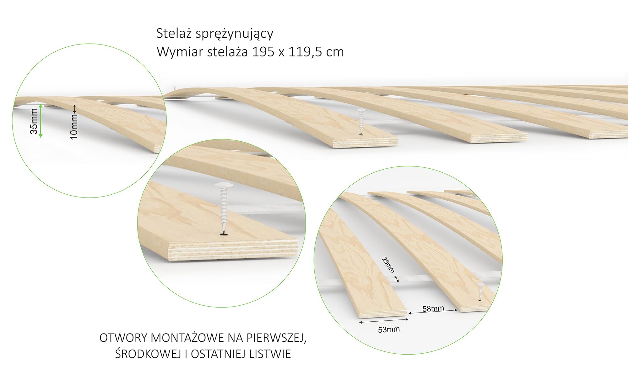 Stelaż wkład do łóżka pod materac 120 x 200 cm, sprężynujący