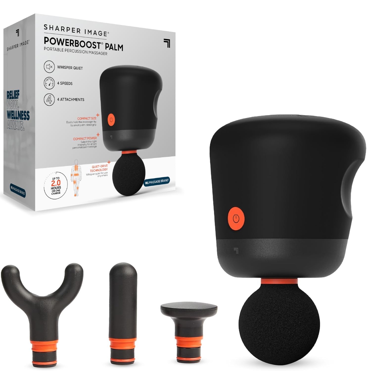 Mini Massage Gun, Powerboost Palm Rechargeable Deep Tissue Percussion Handheld Massager, 4 Adjustable Speeds, 4 Attachment Heads, Full Body Muscle Pain Relief Gift, Black