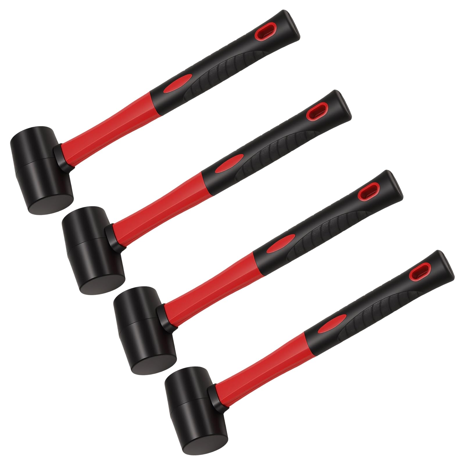 SOUJAP Rubber Mallet Set, 8 oz, Fibre Handle, Red and Black, 280 x 77 x 46 mm, 4 Pack