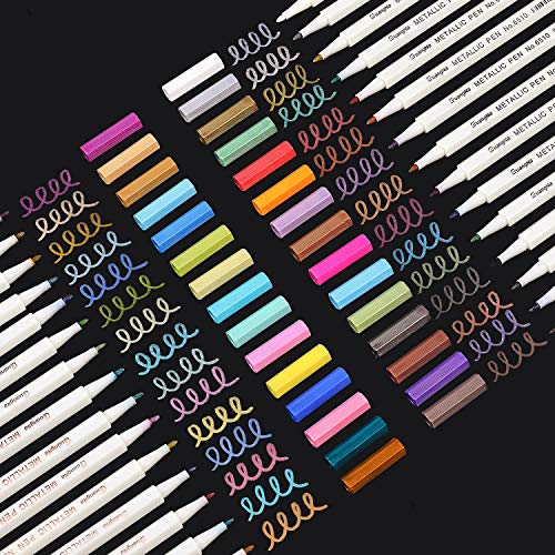Sunshilor Metallic Markers Fine Point Metallic Marker Pens for Black Paper, Rock Painting, Easter Egg, Halloween Pumpkin, Card Making, Metal, Ceramic, Wine Glass, Set of 30