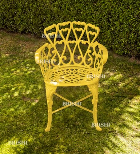 Image of BRISHI Cast Aluminium Garden Patio Seating Chair and Table Set for Balcony Outdoor Furniture with 1 Table and 2 Chair Set (Yellow)
