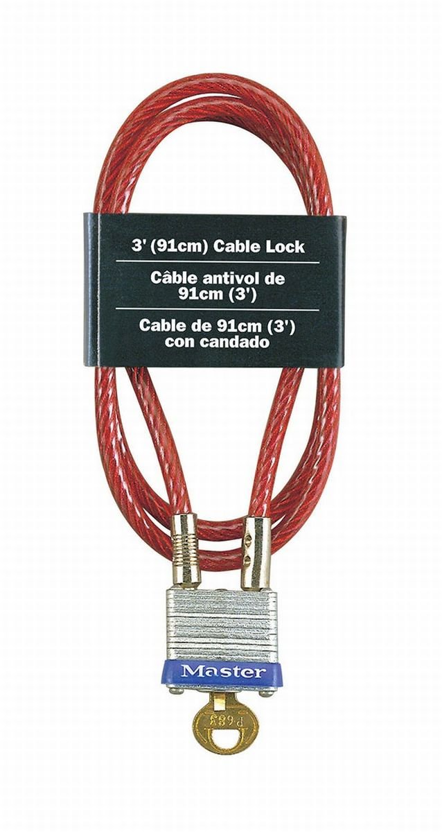 Master Lock 719D 2 unidades de cable de 3 pies x 3/16 pulgadas con candado de acero laminado integrado