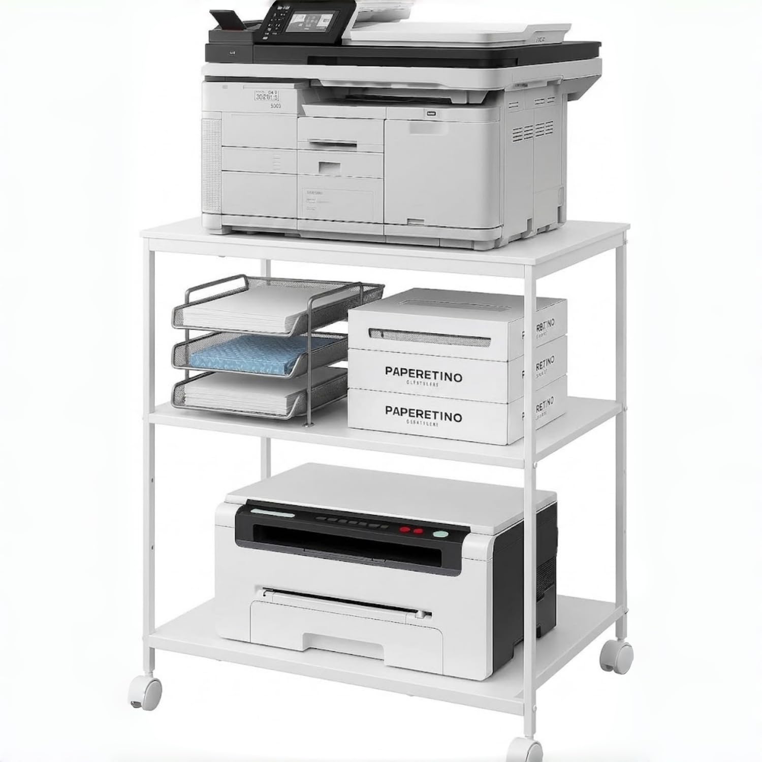 31.5" Heavy Duty Large Printer Stand with Adjustable Storage Shelf, White