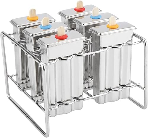 Miniatura 9 de Juego de 6 helados reutilizables de acero inoxidable con base de soporte para palo, para hacer helados, congelador para cocina casera (doble plano)