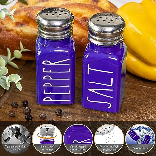 Image of Purple Salt and Pepper Shakers Set by Brighter Barns - Modern Farmhouse Kitchen Decor and Accessories - Cute Salt and Pepper Set - Glass Shakers & Stainless Steel Lids for Home, Restaurants (Purple)