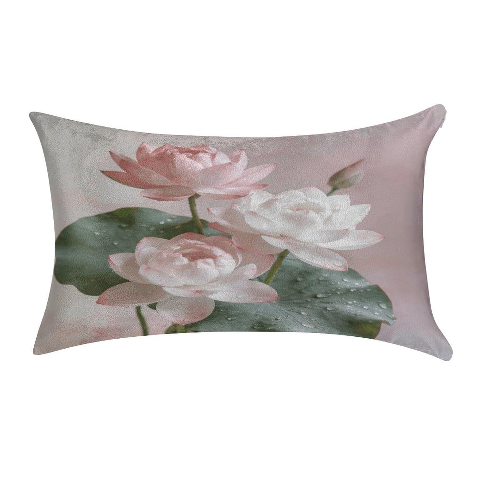 Fodpand Style Lotus Floral Pillowcase,Elegant Designed Home Decor,Velvet Pillowcase,Soft And Cozy,Pillow Case Cover With Hidden Zipper For Bedroom, Sofa, Couch